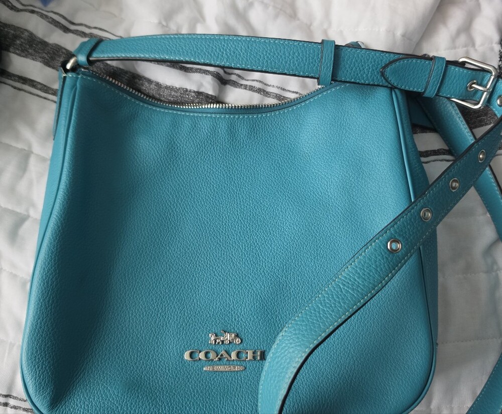 COACH Ellie File Turquoise Pebbled Leather Shoulder Bag NWOT